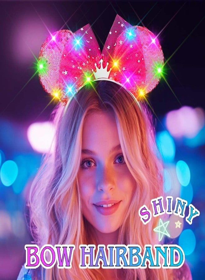 ACEDRE Light Up Mouse Ears Headband Sequin Bow Princess Crown Hair Accessories for Women (A-Rose Red, One Size) - Image 4